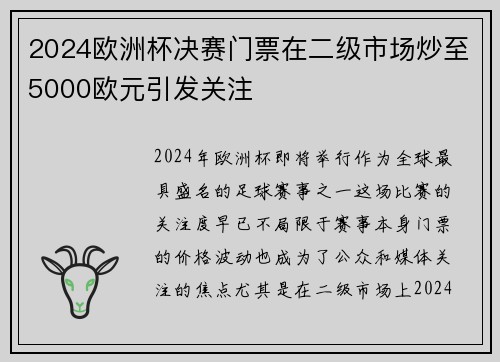 2024欧洲杯决赛门票在二级市场炒至5000欧元引发关注 2024欧洲杯决赛门票在二级市场炒至5000欧元引发关注